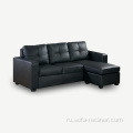 Гостиная черный кожаный диван